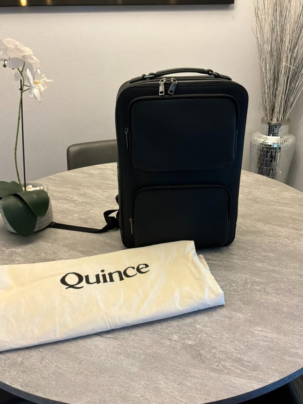Quince Italian Saffiano Leather Laptop Backpack Black Work Travel